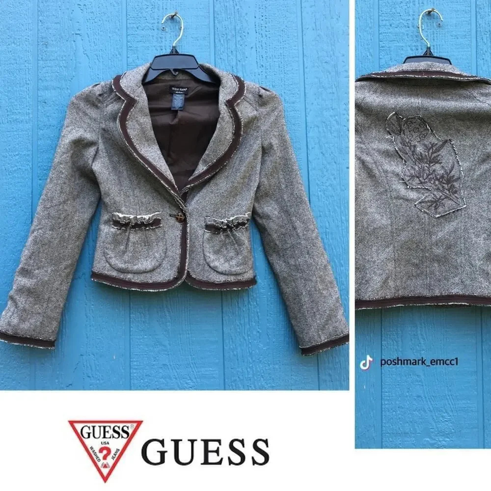 Guess Jeans Gray Denim Accented Button Front Blazer Women’s Size XS v6x